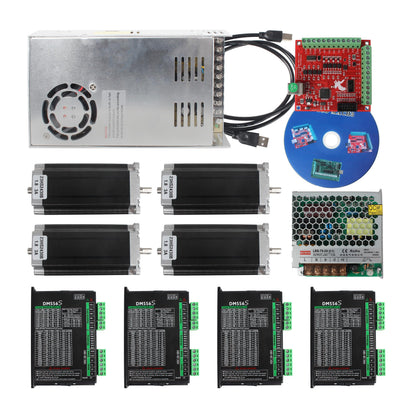 RATTMMOTOR 4 Axis Nema 23 Stepper Motor Kit,3A 425oz.in 112mm Motor Driver,Mach3 Motion Control Card 4 axis USB CNC Controller Kit,36V DC Power Supply for CNC Router Engraving Machine