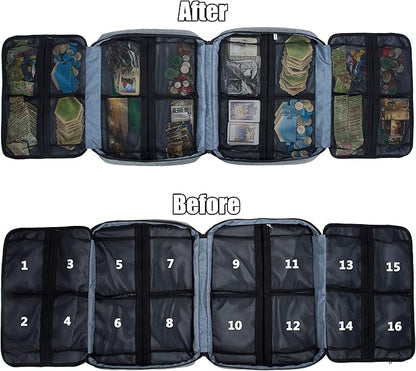 KISLANE Board Game Carrying Case with 18 Pockets for Board Games Pieces Tokens Cards and More Expandable Board Game Storage Solution for Travel Party Gathering