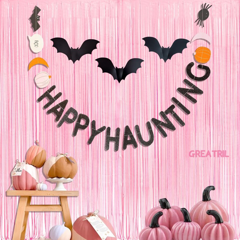 Pastel Pink Party Backdrop Decoration - GREATRIL Baby Pink Foil Fringe Streamers for Baby/Boo Day/Valentines/Cowgirl/Sweet/Cloud/Unicorn/Princess/Bow Themed - 3.2ft X 8.2ft - 2 Packs