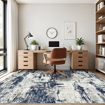 Area Rug Living Room Rugs: 5x7 Washable Rug with Anti-Slip Backing Non-Shedding Stain-Resistant Foldable Modern Abstract Carpet for Bedroom Dining Room Nursery Home Office - Gray/Blue