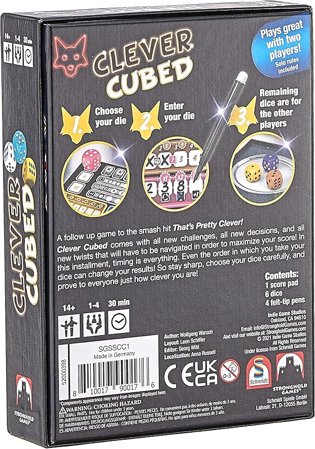 Stronghold Games Clever Cubed Board Game Black