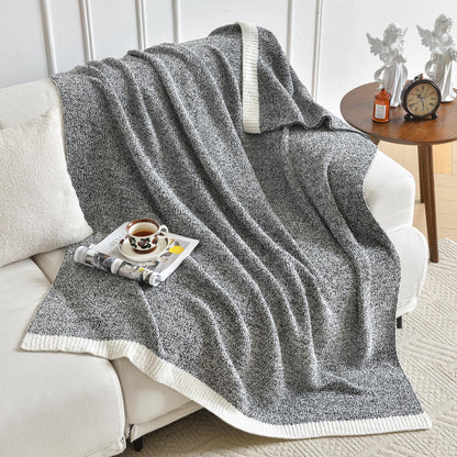 Chunky Knit Boucle Throw Blanket, Soft Washable Coastal Blanket for Bed Couch, Lightweight Cozy Oversized Feather Knit Blanket Indoor Outdoor for Sofa (Black, Twin 60"x80")