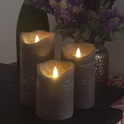 iZAN 3 Pack Real Wax Flameless Candles Battery Operated LED Pillar Flickering Realistic Electric Candle Gift Sets with Remote Control and Cycling 24 Hours Timer 3”D X 4" 5" 6" H (Grey)
