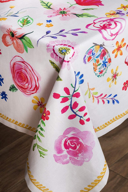 Maison d' Hermine Table Cloth Rectangle Table 100% Cotton 60 x 108 Inches Tablecloth Reusable Decorative for Dining Kitchen Farmhouse Home Gifts for Mothers Day Spring Summer- Happy Florals - Sweety