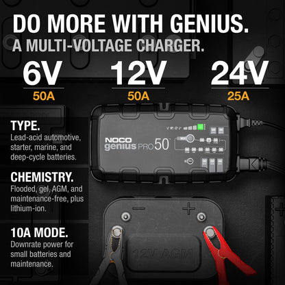 NOCO GENIUSPRO50: 50A 6V/12V/24V Professional Smart Battery Charger – Maintainer, Desulfator & Power Supply with Overcharge Protection & Thermal Compensation – for Lead-Acid & Lithium Batteries