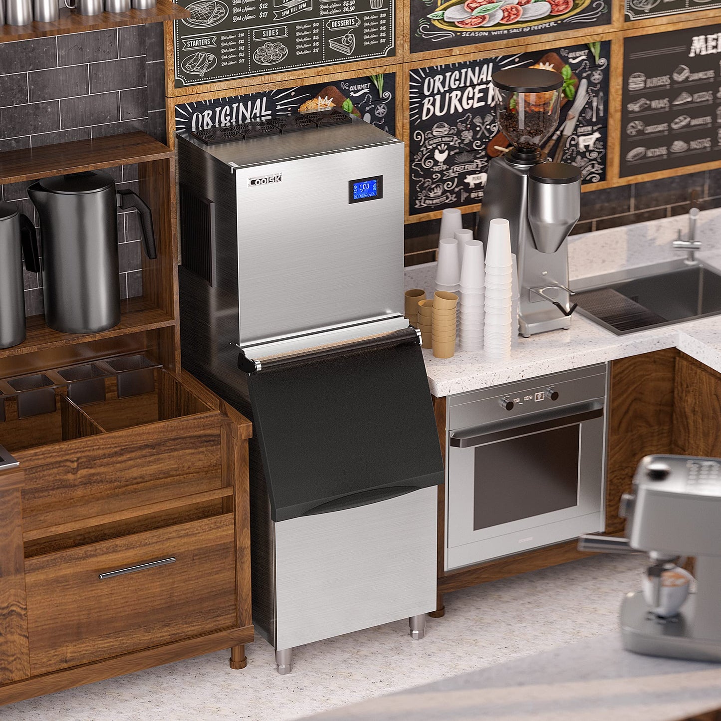 Coolski Commercial Ice Maker Machine 450LBS/24H, 22'' Wide Ice Machine with 300LBS Large Storage Bin, Clear Ice Cubes Air Cooled Stainless Steel Ice Maker for Restaurant/Bar/Cafe/Business