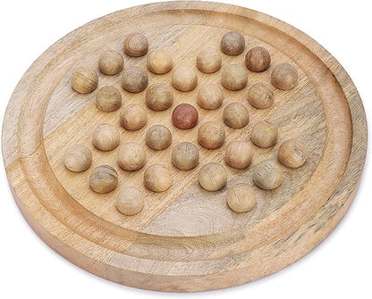 Ajuny Wooden Solitaire Board Game 10.8 Inch – Handmade Peg Solitaire Strategy Puzzle Classic Single Player Marble Chess Brain Teaser Mind Game for Kids &amp Adults Decorative Tabletop Games