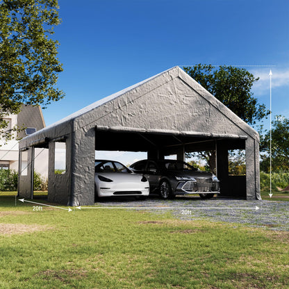 SUNBURY Heavy Duty 20x20ft Carport with Side Doors, Outdoor Storage Waterproof & UV-Resistant Garage Canopy, Portable Car Shelter for Cars, Trucks, Boats