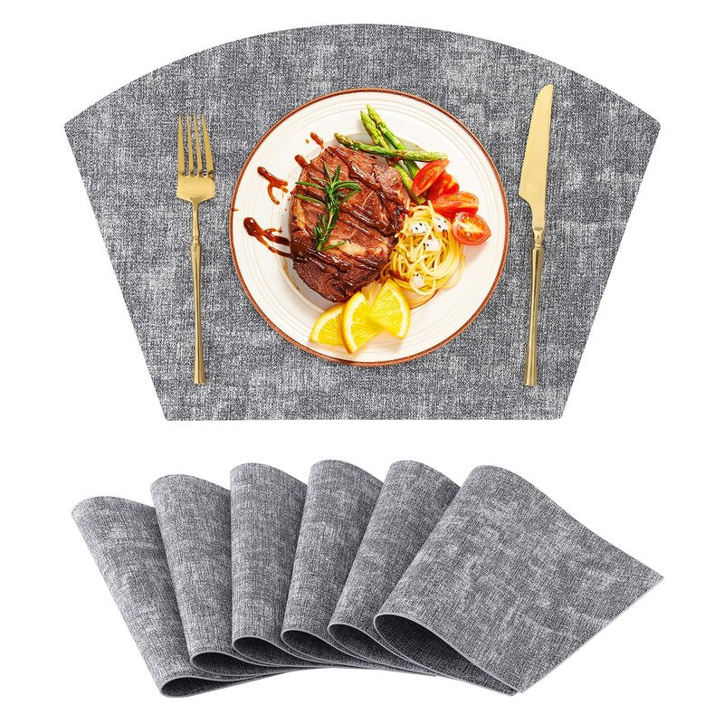 Homaxy Round Table Placemats Set of 6, Washable Wedge Shaped Faux Leather Table Mats, Wipeable Kitchen Dinner Place Mats for Indoor Outdoor, Black & White