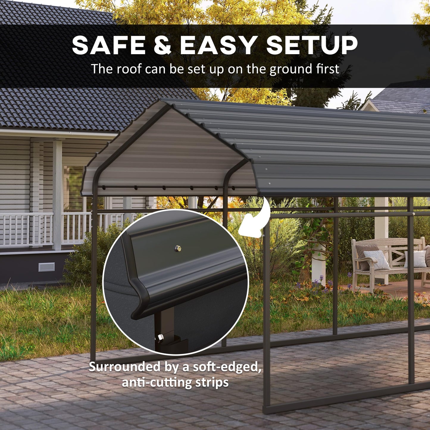 Outsunny 10' x 15' Heavy Duty Metal Carport, Waterproof Garage Car Canopy Shelter with Galvanized Metal Roof and Removable Sidewalls for Cars, Boats, Tractors, Dark Gray