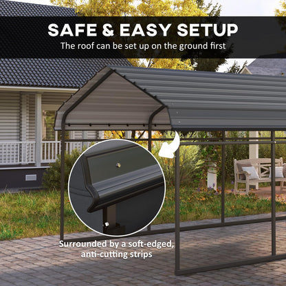 Outsunny 10' x 15' Heavy Duty Metal Carport, Waterproof Garage Car Canopy Shelter with Galvanized Metal Roof and Removable Sidewalls for Cars, Boats, Tractors, Dark Gray