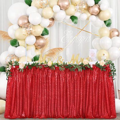Table Skirt 14ft Red Christmas Table Skirt for Rectangle Square Round Table Sequin Tablecloth for Party Wedding Birthday Decorations
