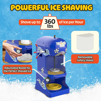 Great Northern Popcorn Company Premium Quality Ice Cub Shaved Ice Machine Commercial Ice Shaver, Blue, 1/3 hp, 6057 Ice Cub Shaver