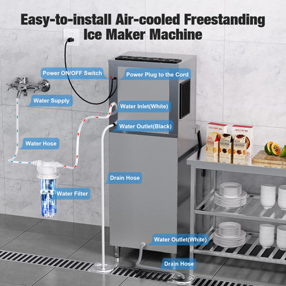 Coolski Commercial Ice Maker Machine 450LBS/24H, 22'' Wide Ice Machine with 300LBS Large Storage Bin, Clear Ice Cubes Air Cooled Stainless Steel Ice Maker for Restaurant/Bar/Cafe/Business