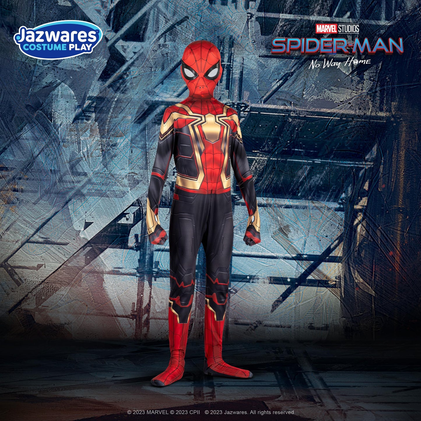 Marvel Integrated Spider-Man Official Youth Deluxe Zentai Costume - Deluxe Two-Way Stretch Spandex with Invisible Zippers and Wrist Openings for Added Convenience (S) Multi