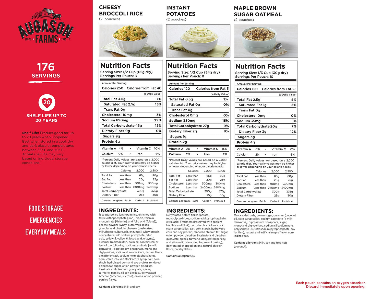 AUGASON FARMS Emergency Food Supply Bucket, 176 Servings, Dehydrated Meal Kit, Variety Pail, Long Shelf Life Just-Add-Water Meals for Prepping, Disaster Survival, Camping, Hiking, and More