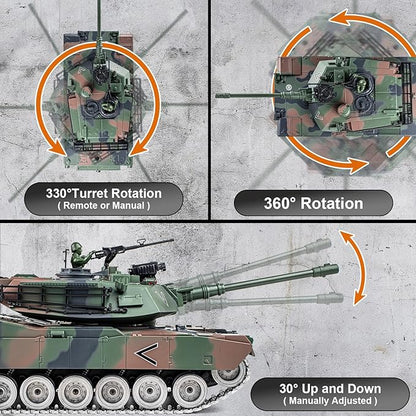 1:18 RC Tank 2.4G US M1A2 Metal Alloy Metal US M26 Remote Control Tank That Shoot BBS Model Toys Army Toy with Smoke Lights Sound and RecoilMilitary RC Vehicle for Adults and Kids Age 6+