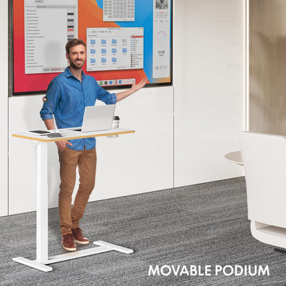 FLEXISPOT H7 Adjustable Overbed Bedside Table with Wheels Pneumatic Mobile Standing Laptop Desk Rolling Computer Cart Movable Overbed Table Hospital Home Use (31.5" W x 17.7" D, White Maple Large)