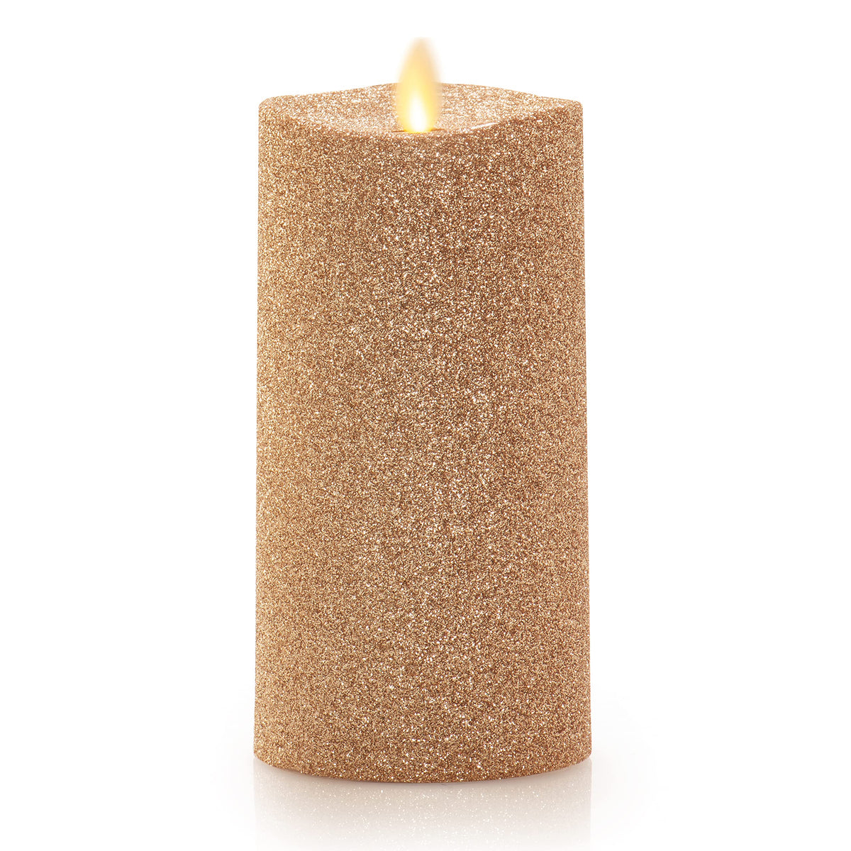 Luminara Realistic Artificial Flame Gold Glitter Pillar Candle - Moving Flame LED Battery Operated Lights - Unscented - Remote Ready - Remote Sold Separately - 3" x 6.5"
