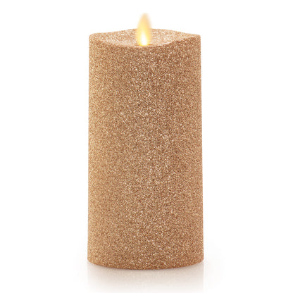 Luminara Realistic Artificial Flame Gold Glitter Pillar Candle - Moving Flame LED Battery Operated Lights - Unscented - Remote Ready - Remote Sold Separately - 3" x 6.5"