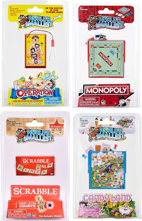 World's Smallest Board Games Set of 4 - Scrabble Monopoly Operation Candy Land (Bundle)