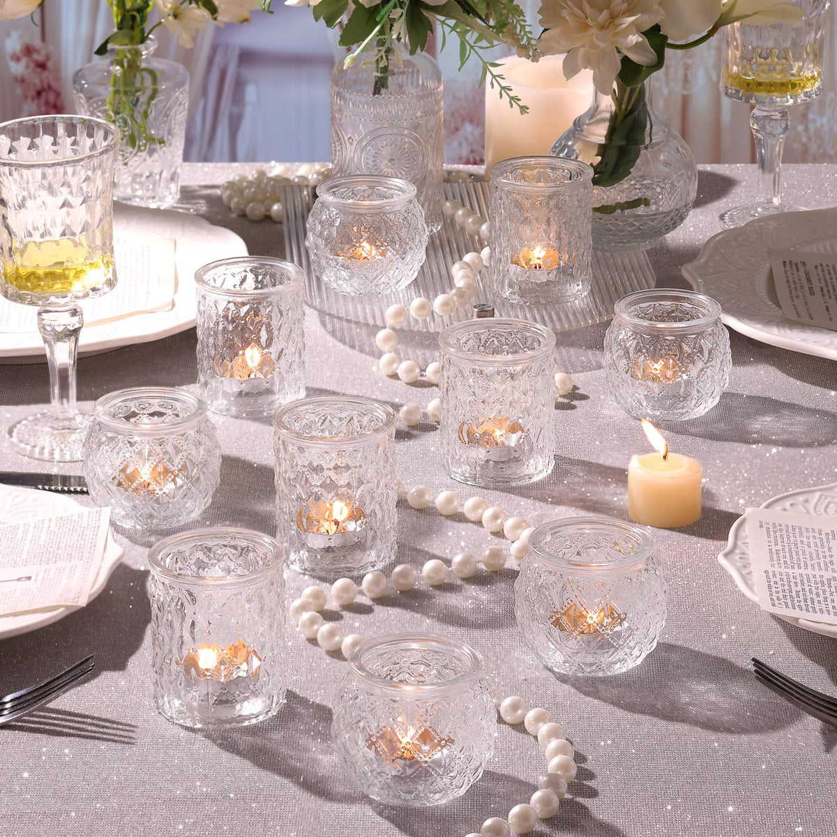 NITIME 12Pcs Assorted Votive Candle Holders for Wedding Centerpiece, Clear Tea Light Candle Holders, Glass Candle Holder for Table Centerpiece, Home and Party Decorations