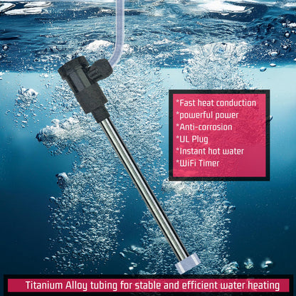 YLboyLIAN 1500W Titanium Immersion Water Heater for Pool & Hot Tub – Portable Electric Submersible Heater with Temp Control, Auto Shut-Off &WiFi Timer for Spa, Bathtub, Above Ground Pool and Baptistry