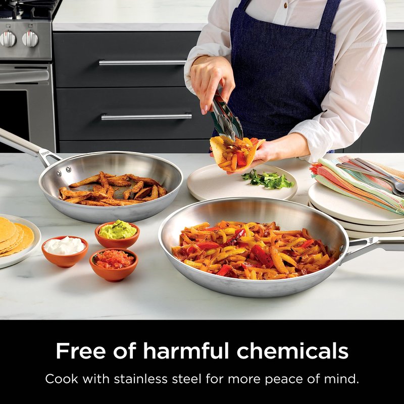 Ninja EverClad Stainless Steel Cookware 12 Piece Pots & Pans Set, All Stovetops & Induction, Oven Safe to 600°F, Tri-Ply Commercial-Grade, C99012