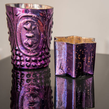 Insideretail 700457-12PUR Mercury Glass Star Tea Light Holders (Set of 12), 7cm x 7cm x 4.5cm, Distressed Purple