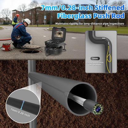 Sanyipace Sewer Camera with Pipe Locator, 7mm/0.28inch Cable, 512Hz, 10.1" IPS Screen, 32GB Card, 165FT/50M Borescope Inspection Camera, DVR with Speaker, for Drain Pipe Plumbing Inspection