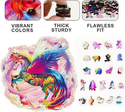 MYS Aurora Wooden Jigsaw Puzzles for Adults Unicorn Jigsaw Puzzles 925 Pieces Unique Animal Shaped Wooden Puzzles for Adults and Kids Family Game 23.3x22.5 Inch