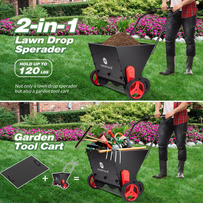 Suchtale Upgrade Push Lawn Spreader for Compost & Peat Moss, Organic Fertilizer Applicator with Rotating Blades, Adjustable Rate Metal Mesh Basket Topdresser