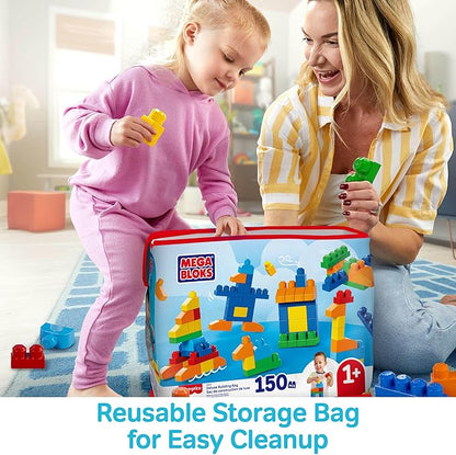 MEGA BLOKS First Builders Toddler Blocks Toys Set Deluxe Building Bag with 150 Pieces and Storage Creative Open-Ended Play Blue Ages 1+ Years (Amazon Exclusive)