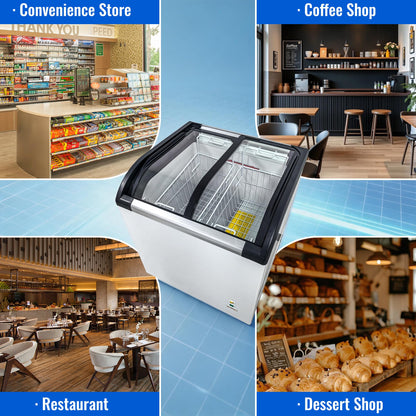 6.9 Cu.Ft Commercial Ice Cream Freezer,29" Ice Cream Display Freezer,ETL NSF Certified,Chest Freezers with LED Light and 2 Removable Baskets,Lockable Wheels,Sliding Door for Store Supermaket,White
