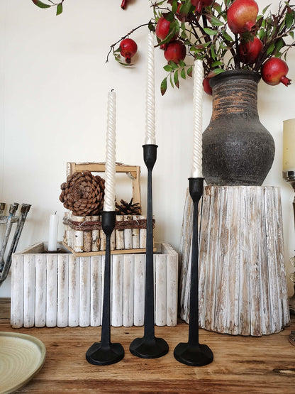 Iron Taper Candle Holder - Decorative Candle Stand - Candlestick Holder for Wedding, Dinning, Party, Set 3 (Black)