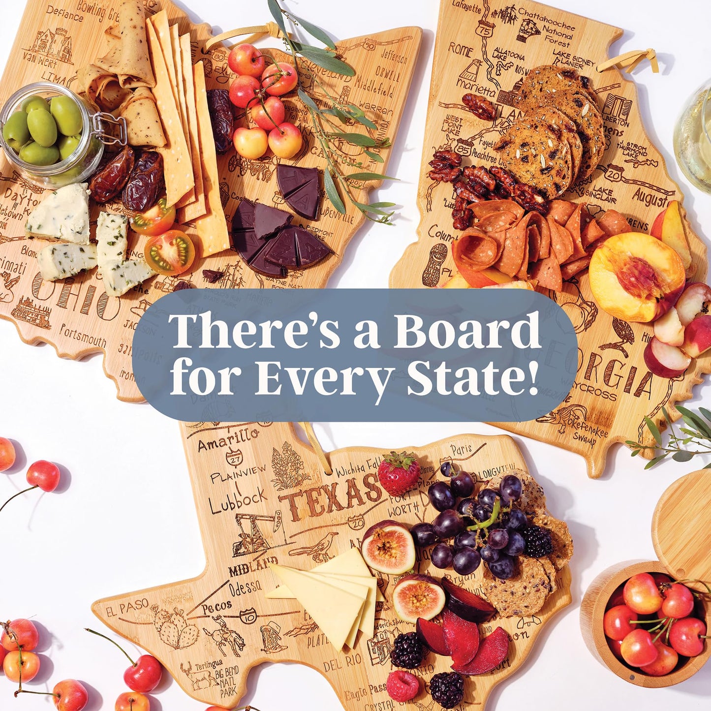 Totally Bamboo Destination New Jersey Shaped Cutting Board – Bamboo Charcuterie and Serving Board with Hang Tie for Wall Display
