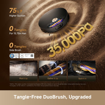 DREAME X60 Max Ultra Complete Robot Vacuum and Mop, Upgraded from X50 Series, 3.13in (7.95cm) Ultra-Thin Design, 35,000Pa Suction, Self Emptying&Refilling, Mop Self-Cleaning, 280+ Obstacle Avoidance