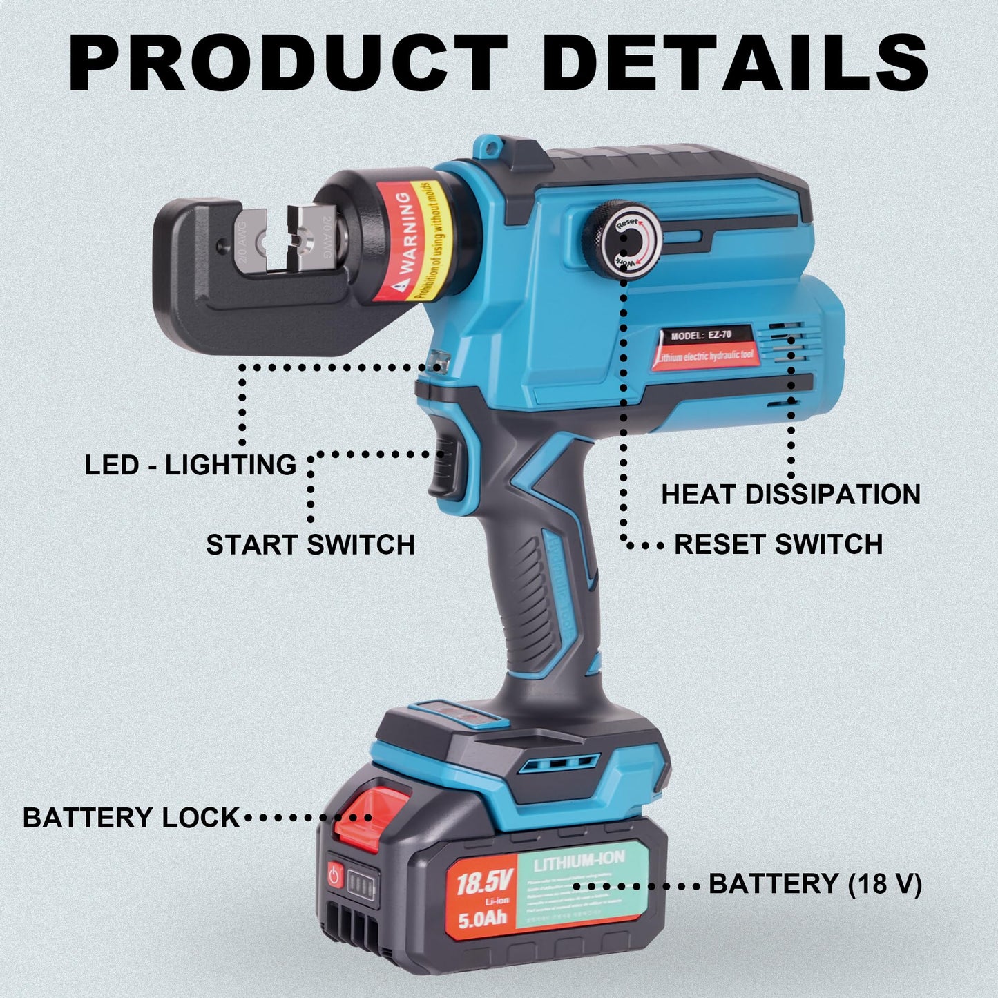 AMZCNC Electric Hydraulic Cable Lug Crimp Tool, 12 AWG to 4/0 AWG Cable and 3/64" to 3/16" Wire Rope, Cable Crimping Tool, Wire Rope Crimper Kit, Battery Crimper, Electric Crimping Tool with 22 Dies