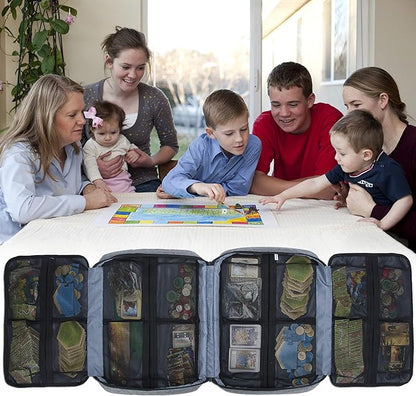 KISLANE Board Game Carrying Case with 18 Pockets for Board Games Pieces Tokens Cards and More Expandable Board Game Storage Solution for Travel Party Gathering