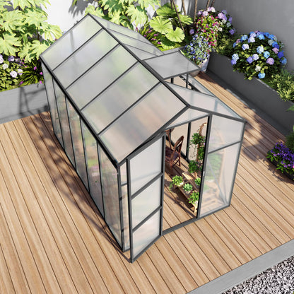 KEIKI 6x10 FT Polycarbonate Greenhouse for Outdoors, Heavy-Duty Walk-in Aluminum Greenhouse with Anchor Base, Light-Transmitting Panels & Drainage System, Black