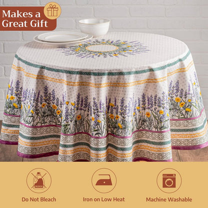 Maison d' Hermine Table Cloth Round Table 100% Cotton 69 Round Inches Tablecloth Reusable Decorative for Dining Kitchen Room Farmhouse Home Gifts for Mothers Day Spring Summer - Fanny Lavender