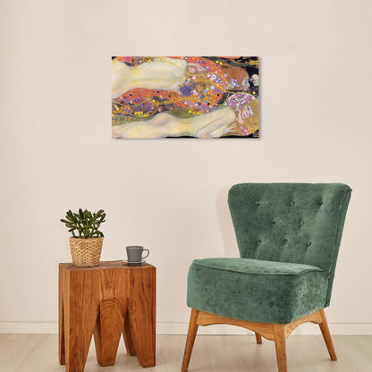 Wynwood Studio People and Portraits Traditional Wrapped Canvas Art - Gustav Klimt - Water Serpents II, Wall Art for Living Room, Bedroom, and Bathroom, 24 in x 16, Pink and Orange Home Decor