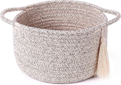 SweetMemo Mini Woven Rope Organizer Baskets - Decorative Gift Basket for Baby Showers & Makeup - Warm Brown