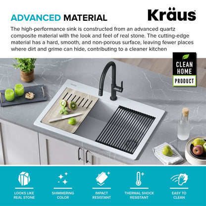 KRAUS Bellucci Workstation 33 in. Drop In Single Bowl Granite Kitchen Sink in White with Accessories, KGTW1-33WH
