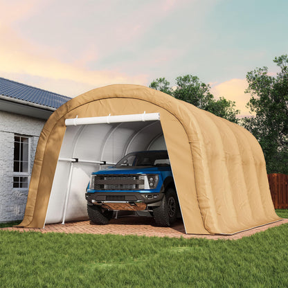 COSIEST 13'×20' Storage Shelter Outdoor Round Carport, Heavy-Duty Garage Canopy with Dual Roll-Up Doors Weatherproof PE Cover, Multi-Purpose Vehicle/Tractor Shed for Backyard/Driveway/Farm(Beige)