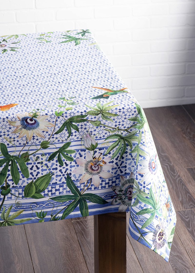 Maison d' Hermine Table Cloth Square Table 100% Cotton 60 x 60 Inches Tablecloth Reusable Decorative for Dining Kitchen Room Farmhouse Home Gifts for Mothers Day Spring Summer - Passiflora