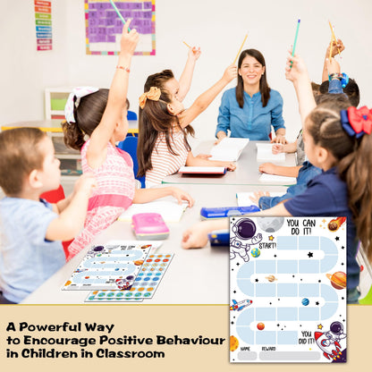 10 Outer Space Astronaut Reward Chart with 216 Round Stickers, Incentive Behavior Chart for Kids at Home Classroom, Kids Routine Daily Chore Sticker Chart-A18