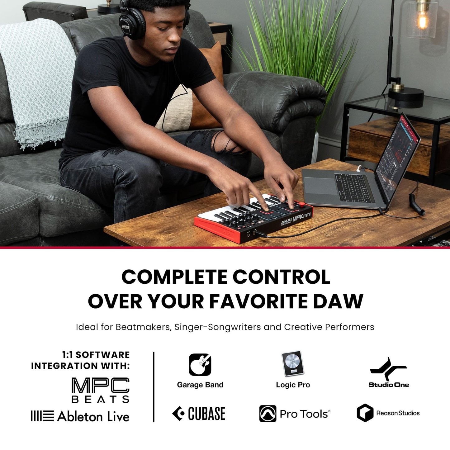 Akai Professional MPK Mini MK3 - 25 Key USB MIDI Keyboard Controller With 8 Backlit Drum Pads, 8 Knobs, Music Production Software and Native Instruments Sound Package (NKS Integration)