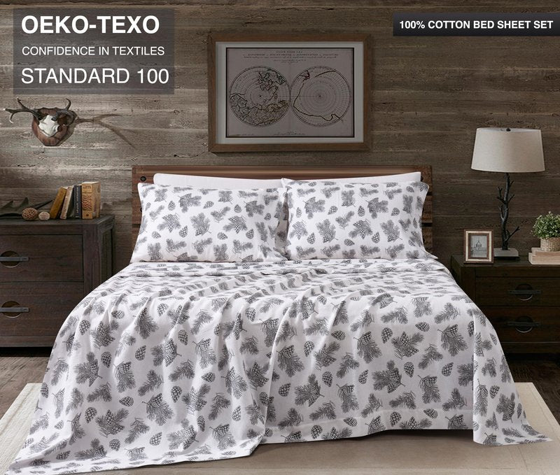 New Season Naturally Yours - 100% Cotton King Flannel Sheet Set Softly Brushed Cotton Flannel Sheets - Stylish Printed Bed Sheets - Warm, Breathable Bed Sheets Set