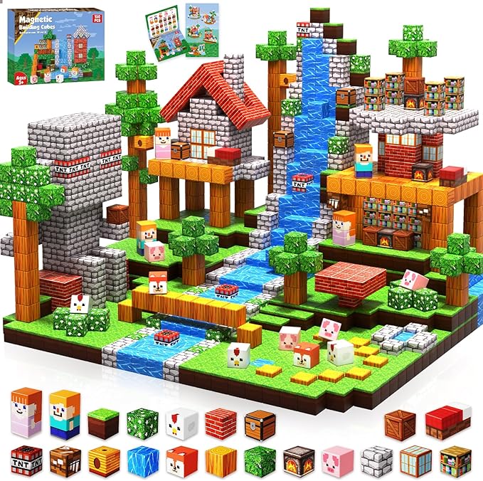 150PCS Magnetic Blocks - Magnetic Building Blocks Stacking Magnets for Kids Sensory Toy for STEM Montessori Sensory Toys for Kids 3+ Boys and Girls Christmas Birthday Gifts
